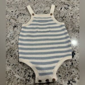 Rylee + Cru Cream and Blue Striped Romper Bubble